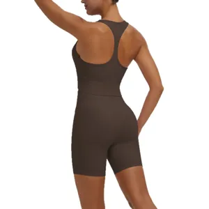 Solid color racerback yoga set breathable fitness athletic workout two-piece outfit for women