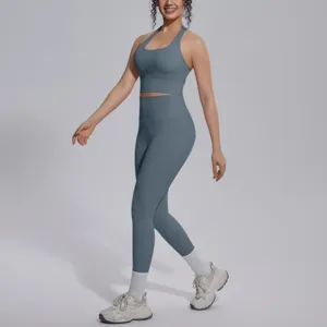 Effen kleur yogaset sportbeha en hoge taille leggings fitness gym trainingspak sportkleding