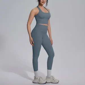 Effen dubbelzijdige yoga sportkleding set aansluitende fitness tweedelige outfit stijl