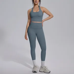 Effen kleur yoga set sportkleding fitness outfit 2-delig voor training en gym.