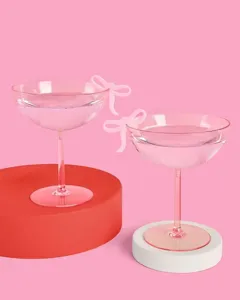 Bicchiere da vino con fiocco rosa segnabevande in acrilico per feste accessori