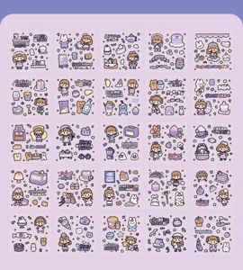 Foglio di adesivi carini a tema cartone animato con dolci e ragazze anime, decalcomanie impermeabili.