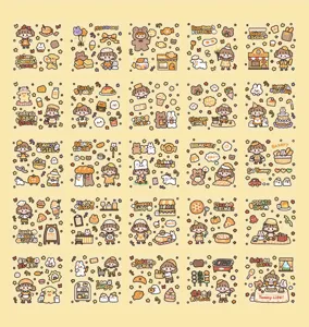 Dettaglio adesivo cartone animato carino con vari disegni di ragazze e cibo per cover.