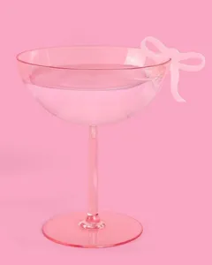 Segna bicchiere vino con fiocco rosa in acrilico decorazione per festa di compleanno