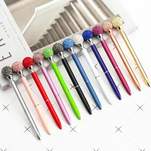 Metal Diamond Ballpoint Pen Rotating Crystal Ball Signature Pens Luxury Office Business Gift Stationery
