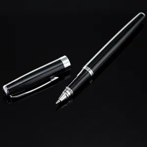 Professional metal business gel pen with sleek black body and silver accents for office work.