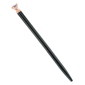 Stylo à bille en métal noir avec diamant en cristal or rose, beau cadeau de bureau élégant.