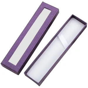 Caja de regalo morada para bolígrafos con ventana, elegante estuche de cartón.