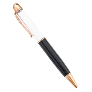 Elegant black and rose gold ballpoint pen with clear cap, ideal for business office gifts.