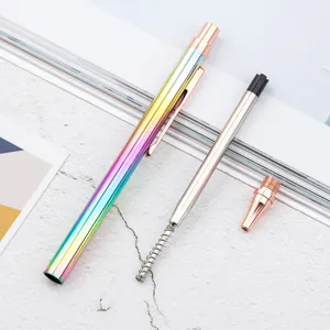 Colorful metallic retractable ballpoint pen with smooth ink refill and detachable tip.
