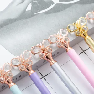 Metal ballpoint pen with crystal butterfly top, cute girlish stationery gift for students.
