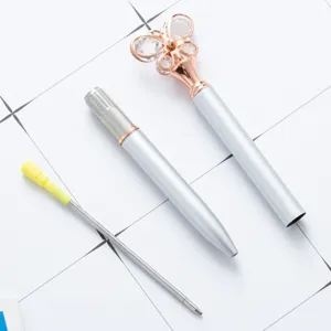 Crystal butterfly metal ballpoint pen with cap and refill, elegant student stationery gift.