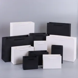 Solid Color Paper Gift Bags With Handles Large And Small Cardboard Tote Bags For Clothing Retail And Party Packaging