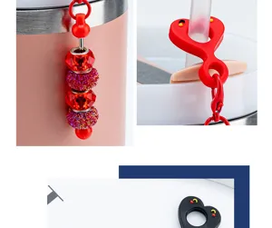 Vue détaillée du charm de paille en silicone DIY avec perles pour tasses de 8-10 mm.