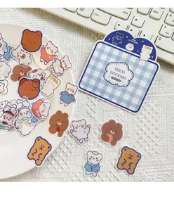 Set di adesivi carini con orsetto dei cartoni animati, decorativi impermeabili per cover.