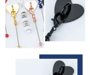 Gros plan détail pendentif en métal crochet cœur perlé DIY avec fermoir mousqueton.