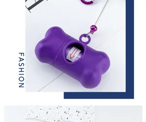Bone-shaped pet poop waste bag dispenser with retractable lanyard and carabiner.