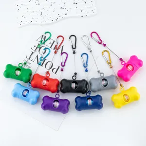 Bone Shaped Pet Poop Bag Dispenser Portable Dog Waste Bag Holder With Metal Hook And Beaded Chain Outdoor Walking Supplies