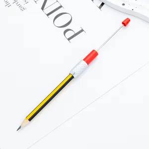 Creative DIY beading pencil extender with metal grip and red plastic parts for sketching art.