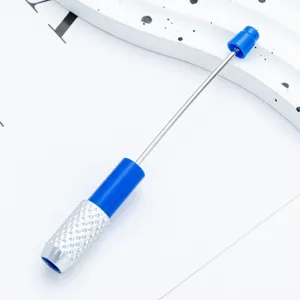 Adjustable metal pencil extender with blue handle for sketch drawing and art writing tools.