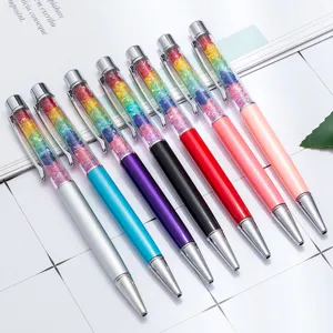 Creative Colorful Crystal Metal Ballpoint Pen Rotating Quicksand Glitter Student Stationery Promotional Office Writing Pen