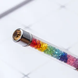 Creative colorful crystal ballpoint pen with sparkling rhinestones and metal tip for students.