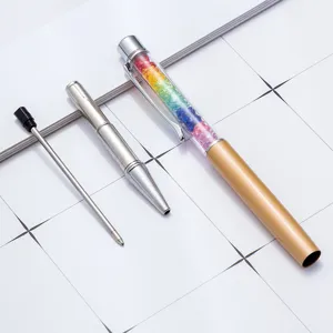 Creative colorful crystal ballpoint pen with sparkling stones, metal rotating promotional stationery.