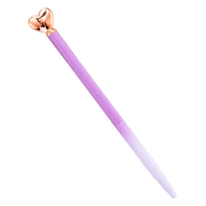 Bellissima penna a sfera glitterata viola con cuore in oro rosa per scuola e ufficio.