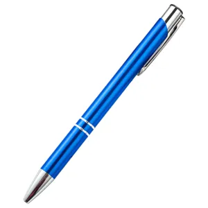 Professional metal ballpoint pen with aluminum retractable barrel in blue for office and school.