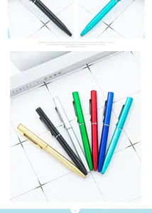 Colorful metallic twist ballpoint pens set, portable pocket size for office and school use.