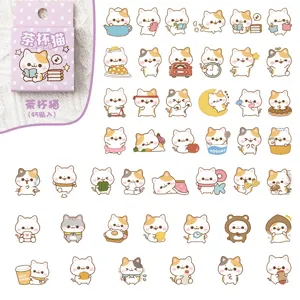 Joli set d'autocollants chat tasse de thé 45 pcs pour journal scrapbooking décoration DIY