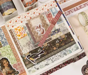 Set di nastro washi con piante e adesivi vintage per scrapbooking e decorazioni fai da te.