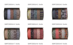 Set di 5 nastri washi floreali per scrapbooking fai da te e decorazione carta.