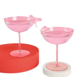 Calice da vino con fiocco rosa acrilico bicchiere da cocktail decorazione festa di compleanno