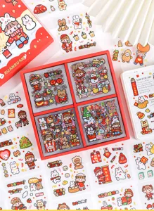 Set di adesivi carini con scatola regalo, perfetti per diario e decorazione di custodia.