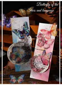 Set di adesivi decorativi PET con farfalle vintage per diario scrapbooking e progetti creativi.