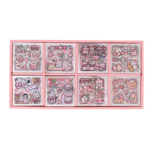 Set di adesivi trasparenti rosa carino, 8 griglie di disegni di fiori di ciliegio in stile anime.