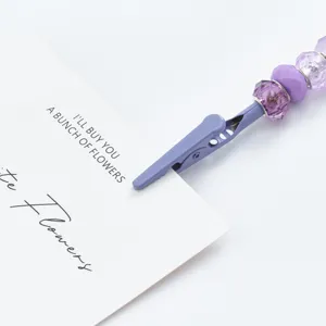 DIY Beaded Metal Memo Card Clip Desktop Message Clip Cute Office Stationery Decor