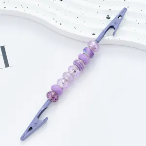 DIY beaded memo card holder metal alligator clip desktop note display stand purple beads