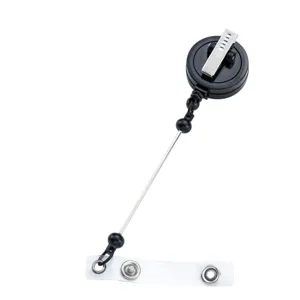 Oprolbare badgehouder met riemclip en transparante lus voor veilige en eenvoudige toegang tot kaarten.