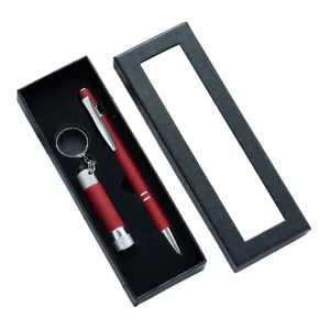 Gift pen and flashlight set rubberized ballpoint pen mini keychain flashlight black box