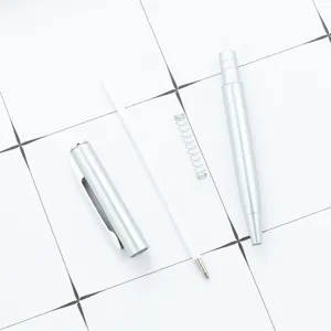 Short portable ballpoint pen disassembled parts set office school supply minimalist silver design