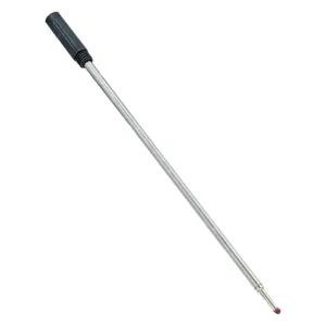 Metal ballpoint pen refill with black tail cap and protective tip, smooth writing spare part.