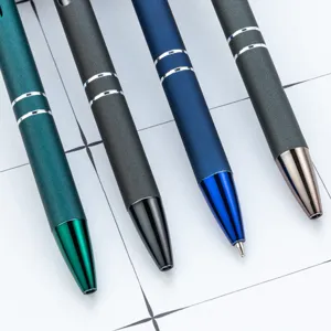 Metall-Druckkugelschreiber-Set mit Doppelringen und galvanisierten Spitzen, Hauptansicht.