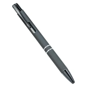 Metallkugelschreiber mit doppelten Silberringen und mattem dunklem Grau für Büro und Schule.