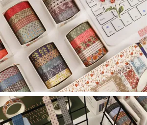 Set di nastro washi floreale per diario DIY, rotoli di masking tape decorativo vintage.