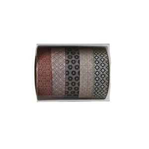 Set di 5 rotoli di nastro adesivo washi decorativo in scatola trasparente per hobby.