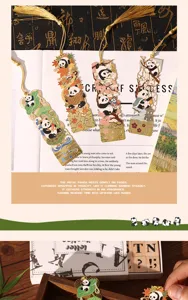 Metal panda bookmark with tassel, Chinese style hollow design, cute reading page marker.
