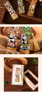 Chinese style metal panda bookmark with exquisite tassel and gift box, creative stationery.
