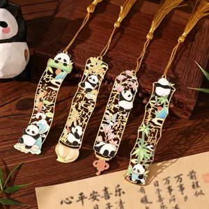 Stile cinese simpatico panda cavo segnalibro in metallo con nappa, regalo culturale creativo.